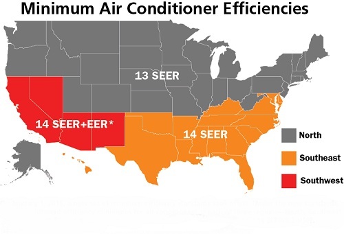 Map of USA with Minimum AC Efficiencies